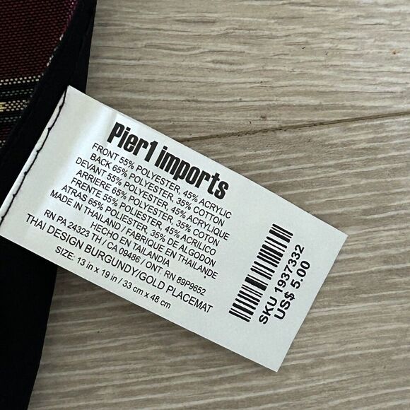 Pier 1 Imports Placemats Set of 6 Striped Red Green Gold Never Used Dining - Picture 4 of 5